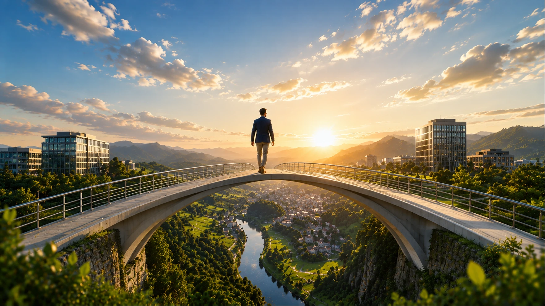 Symbolbild: Eine Brücke verbindet zwei Seiten einer Landschaft und führt in Richtung Horizont.